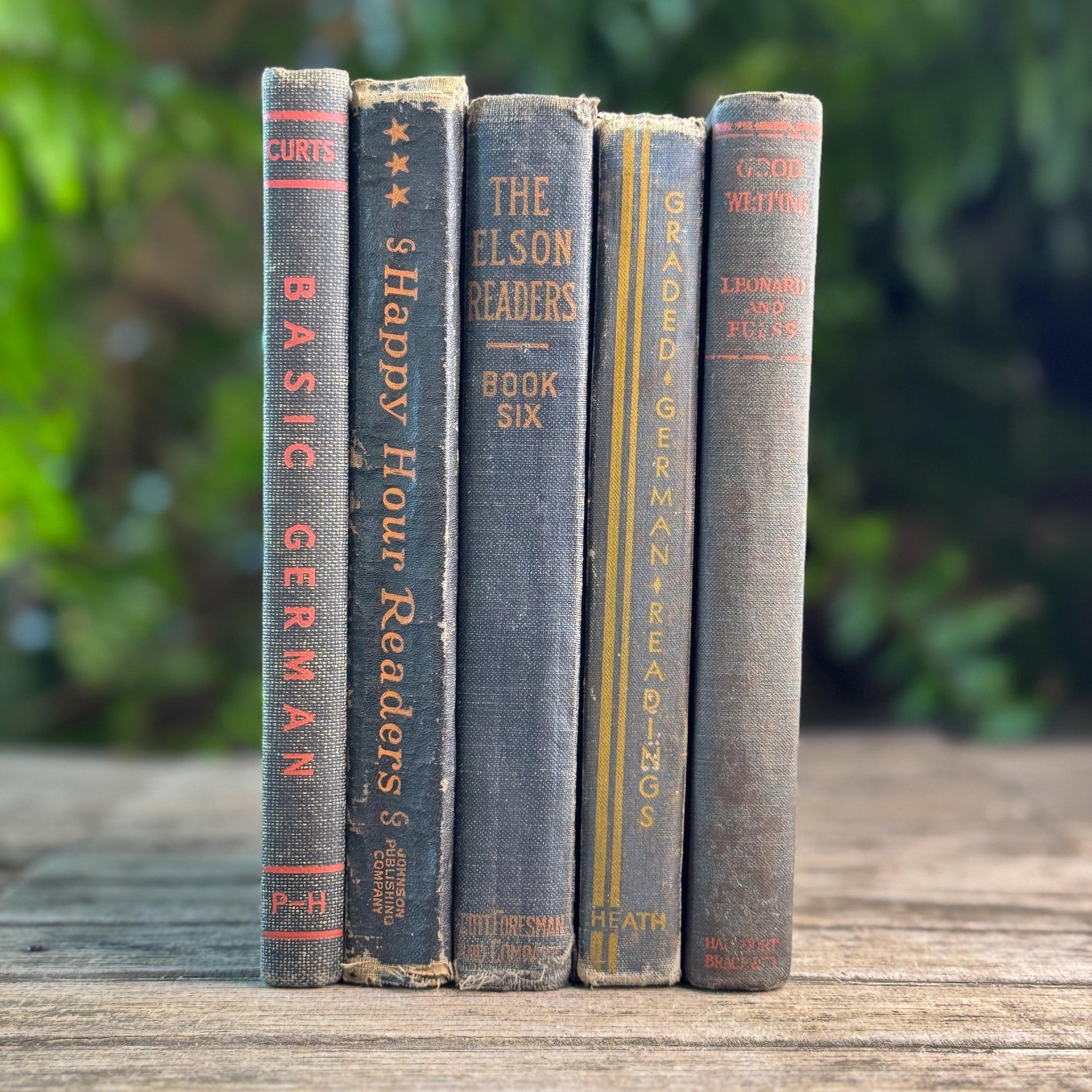 Dark Academia Vintage Schoolbook Set with Black and Navy with Orange Lettering