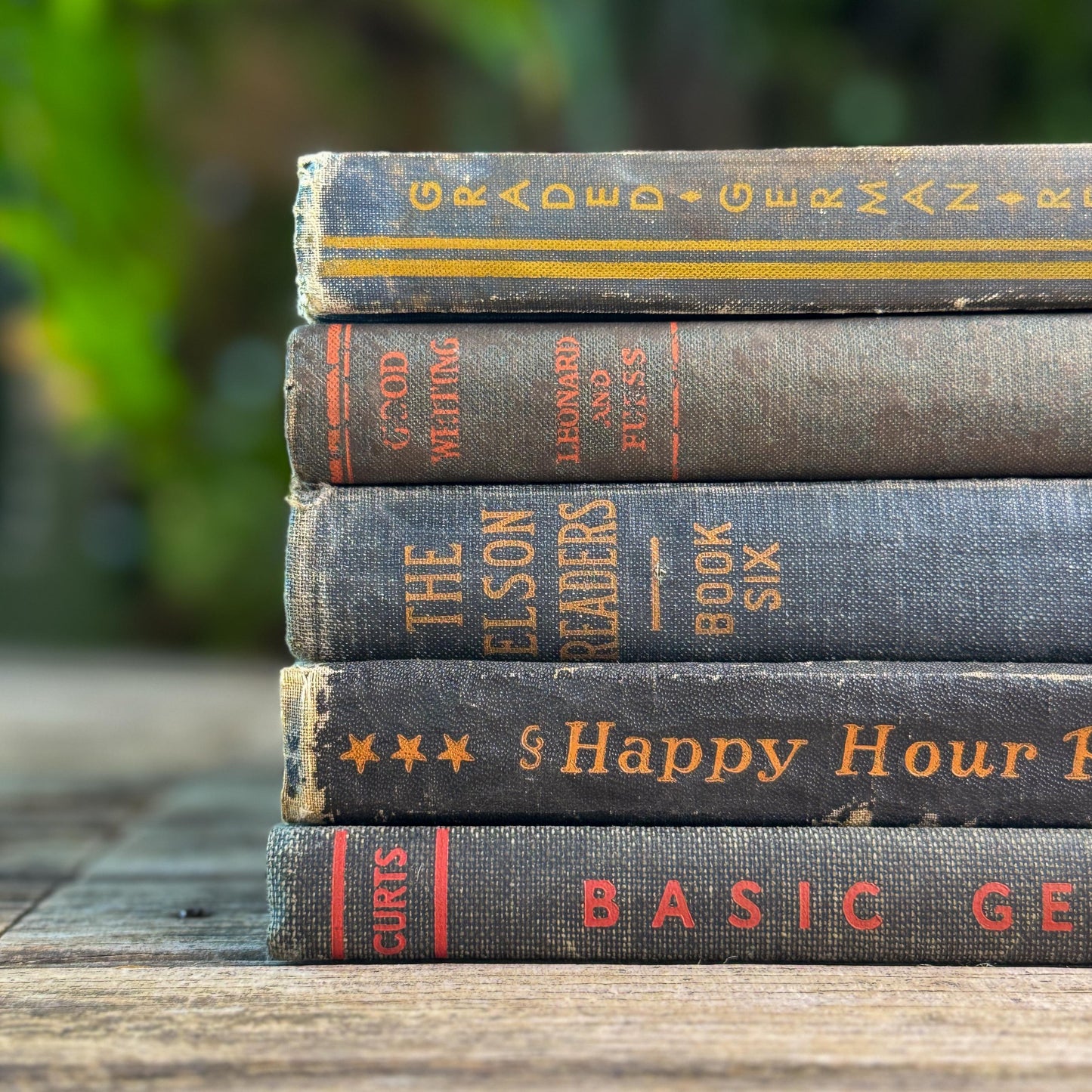 Dark Academia Vintage Schoolbook Set with Black and Navy with Orange Lettering