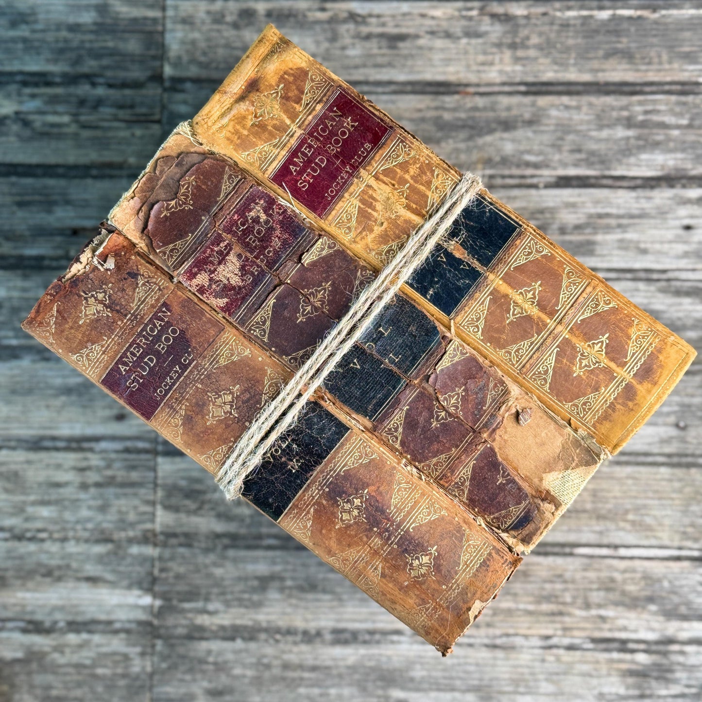 Antique Shabby Leather American Stud Book Set, 1898-1906