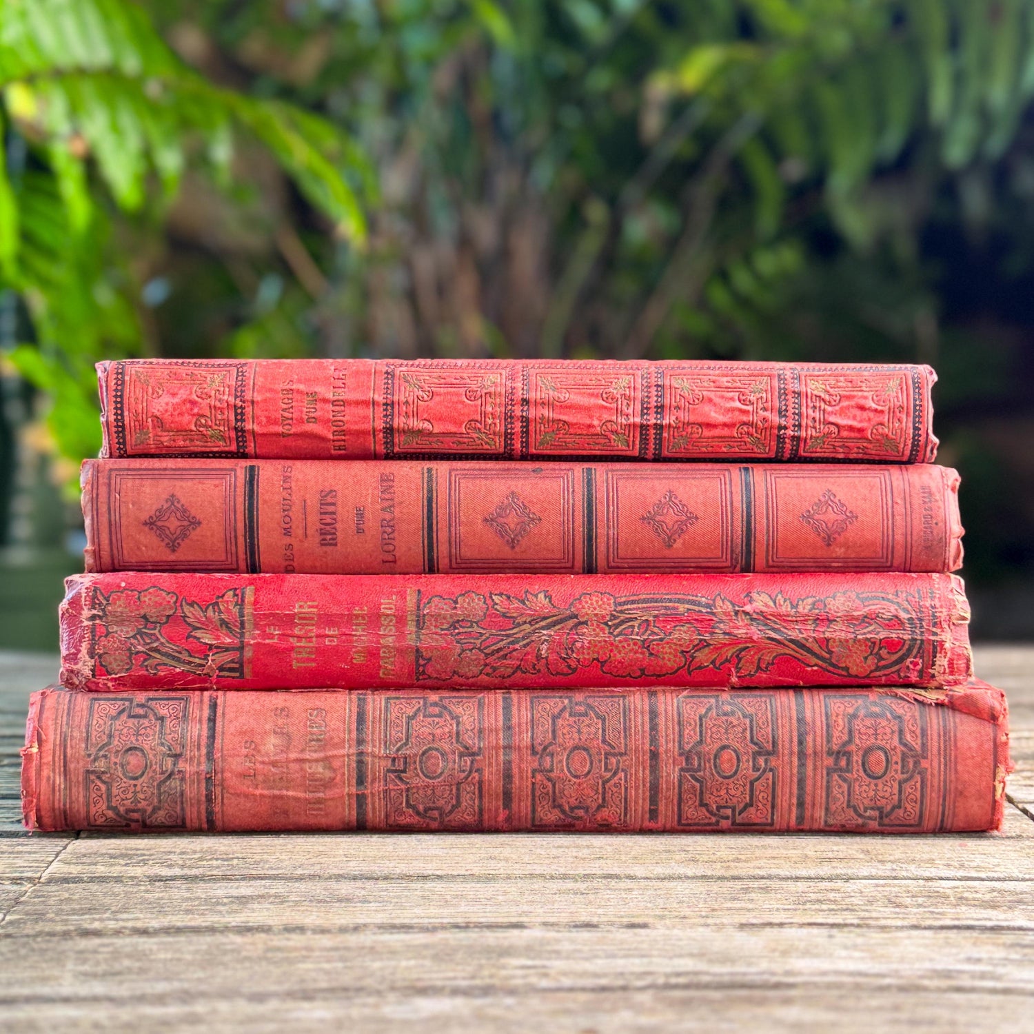 Antique Oversized Red Ornate French Book Set, Joan of Arc Cover, Illustrated, 4 Volumes