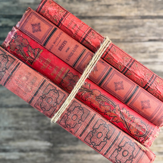 Antique Oversized Red Ornate French Book Set, Joan of Arc Cover, Illustrated, 4 Volumes