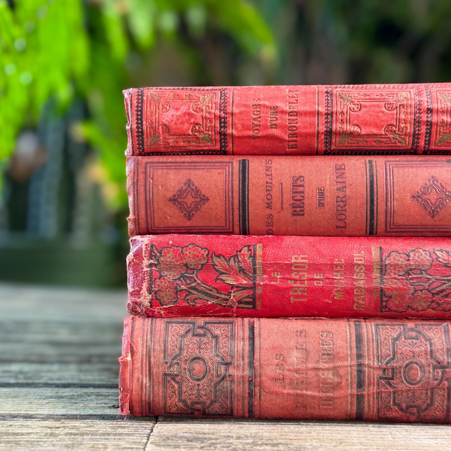 Antique Oversized Red Ornate French Book Set, Joan of Arc Cover, Illustrated, 4 Volumes