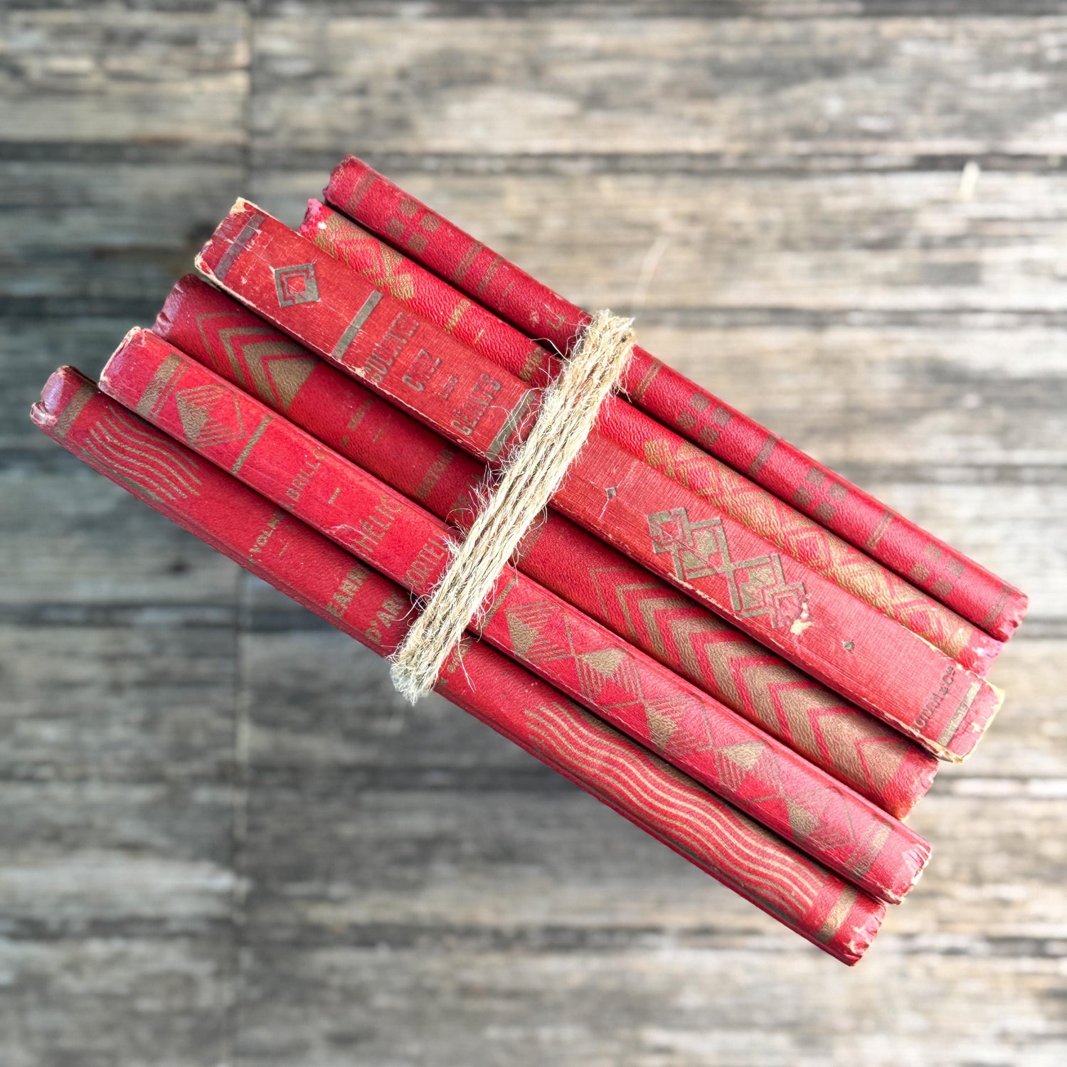 Vintage French Art Deco Book Set, Red and Gold Geometric Casterman Covers