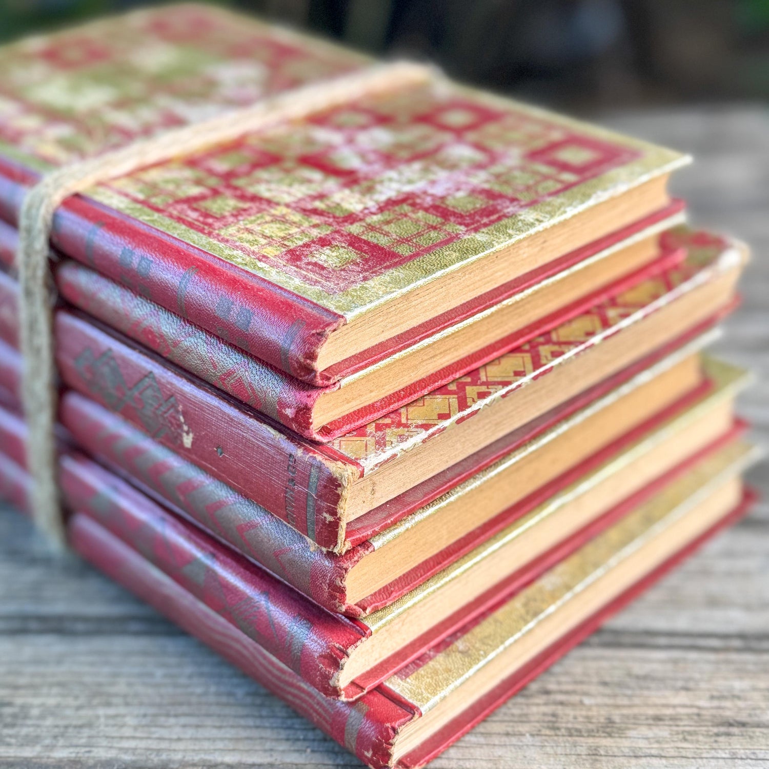 Vintage French Art Deco Book Set, Red and Gold Geometric Casterman Covers