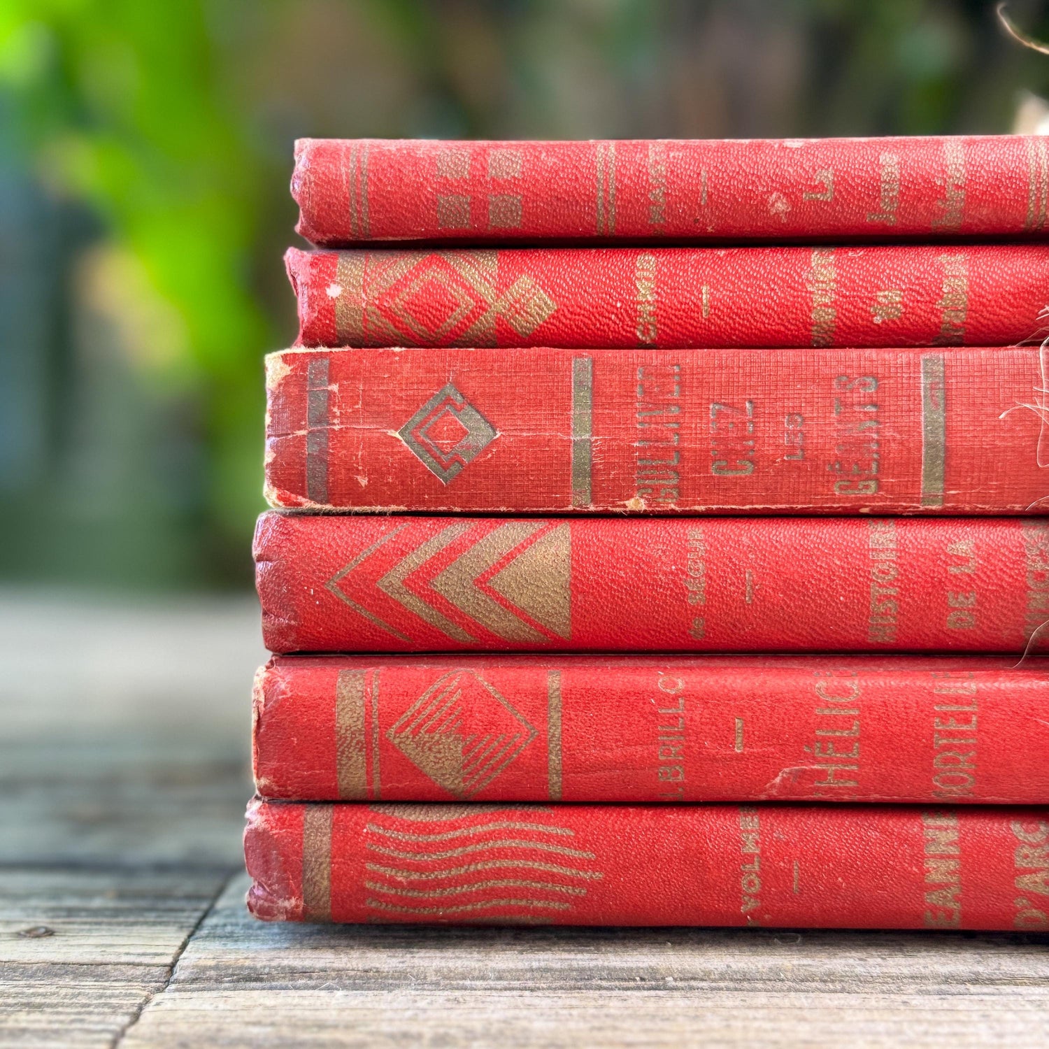 Vintage French Art Deco Book Set, Red and Gold Geometric Casterman Covers