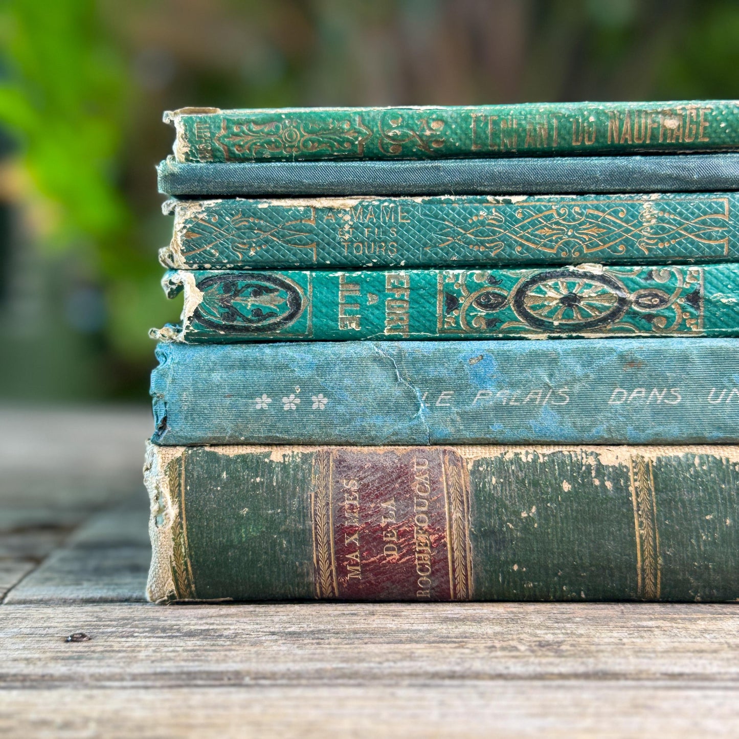 Shabby Antique French Green Book Set, 1822-1874, Seine Map