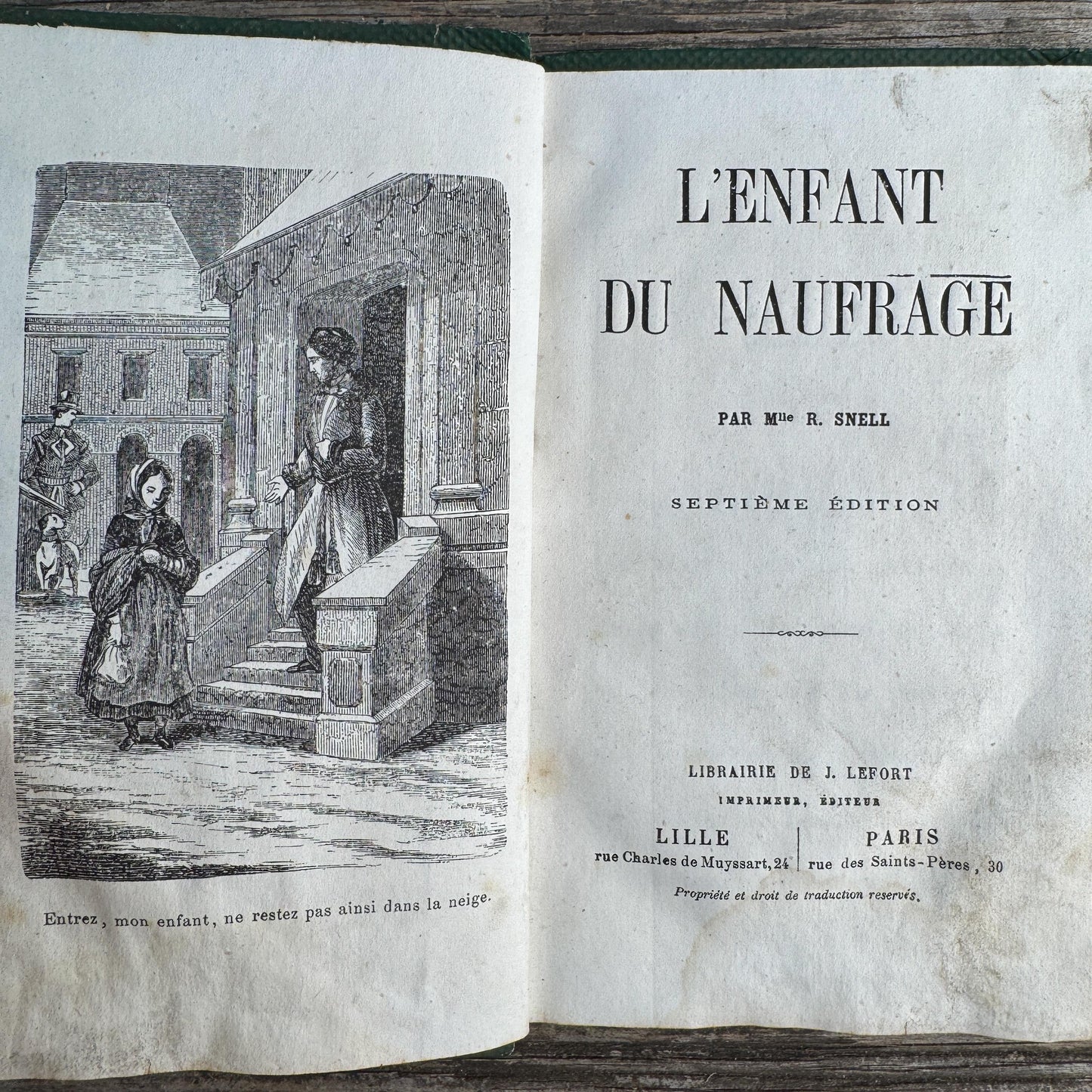 Shabby Antique French Green Book Set, 1822-1874, Seine Map