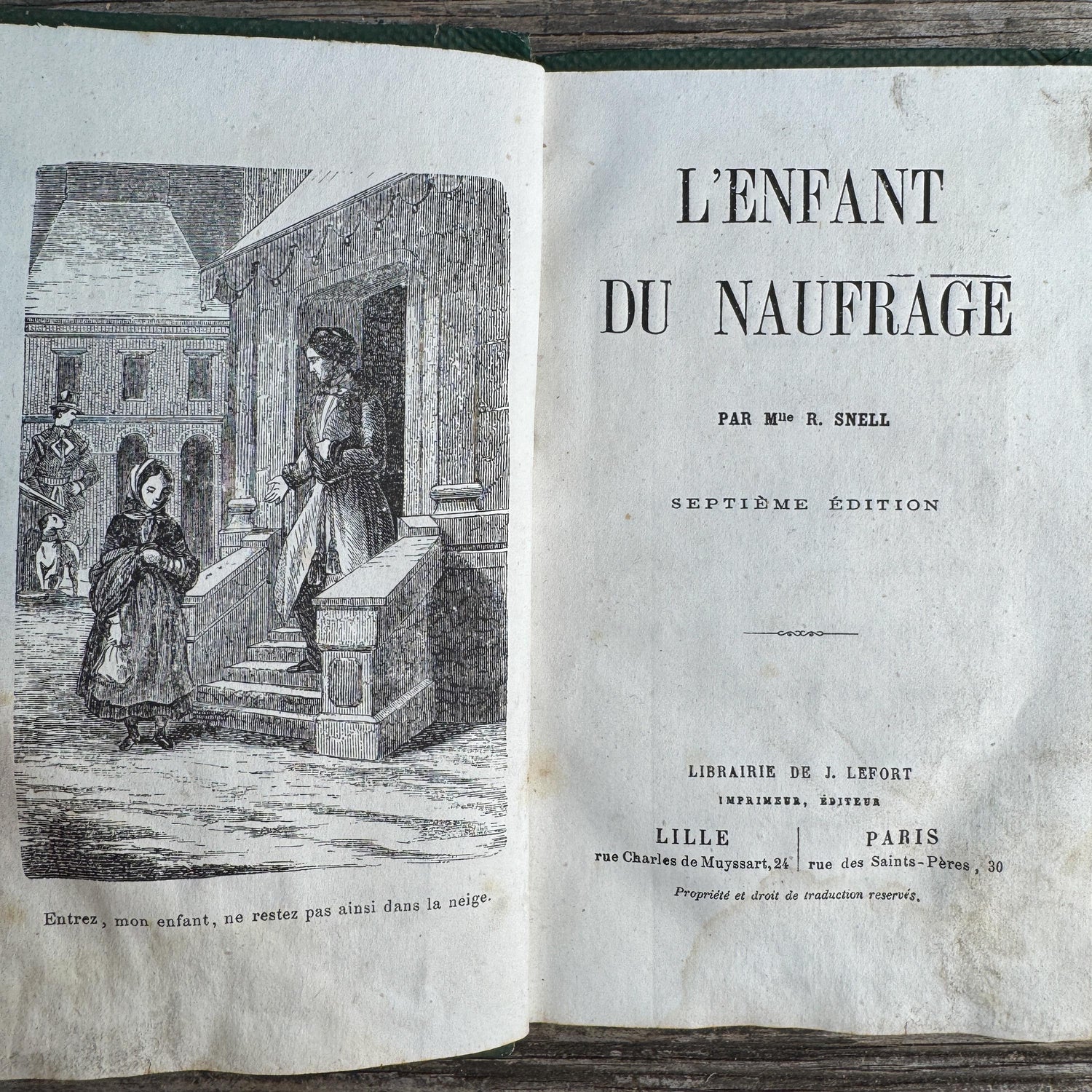 Shabby Antique French Green Book Set, 1822-1874, Seine Map