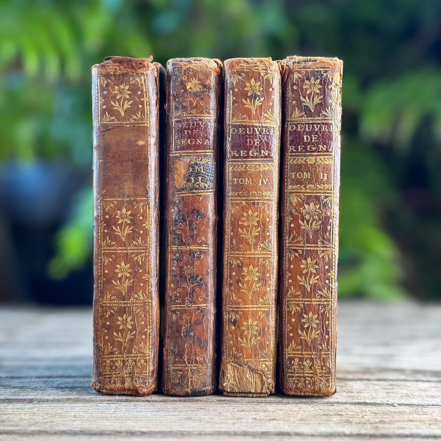 18th Century French Leather Book Set, 1750 - Œuvres de Regnard, Volumes I-IV, Gilt Calf, 4 Volumes
