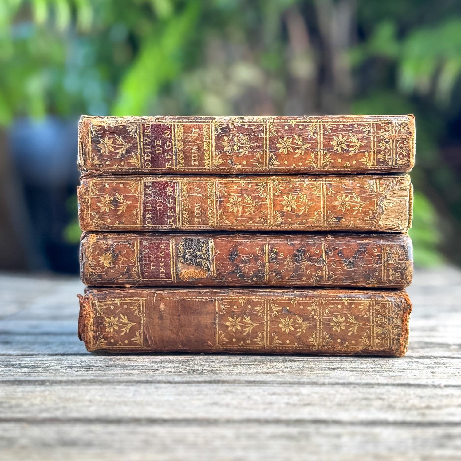 18th Century French Leather Book Set, 1750 - Œuvres de Regnard, Volumes I-IV, Gilt Calf, 4 Volumes