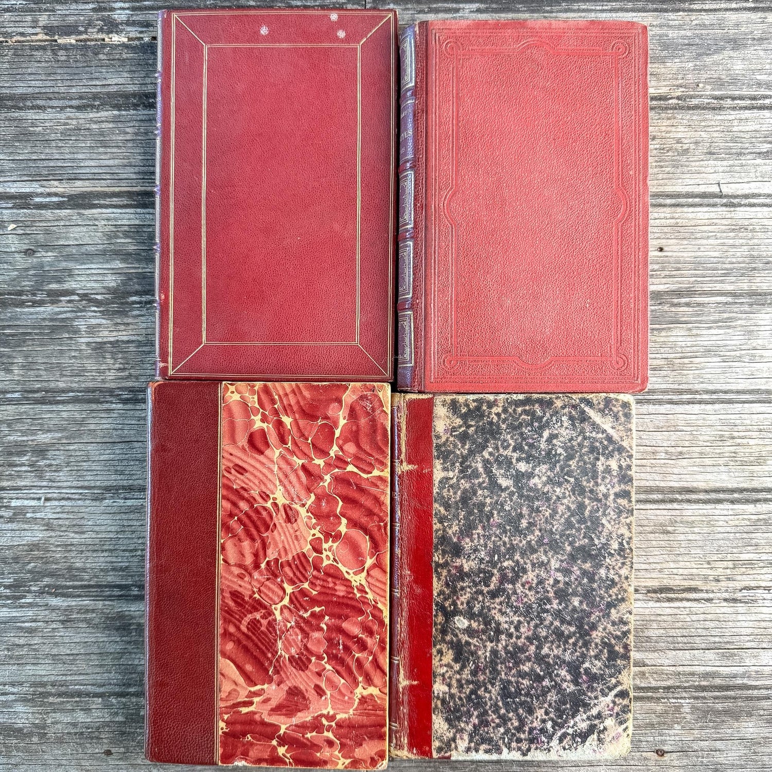 Antique French Red Leather Book Set from 1800s