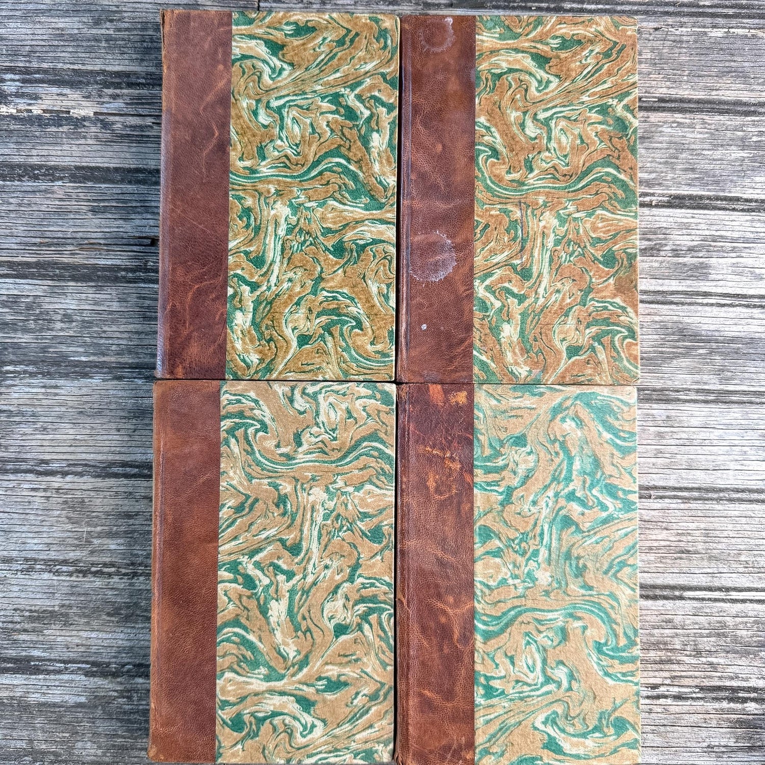 Vintage French Leather Book Set in Cognac Brown with Art Deco Gilt Spines