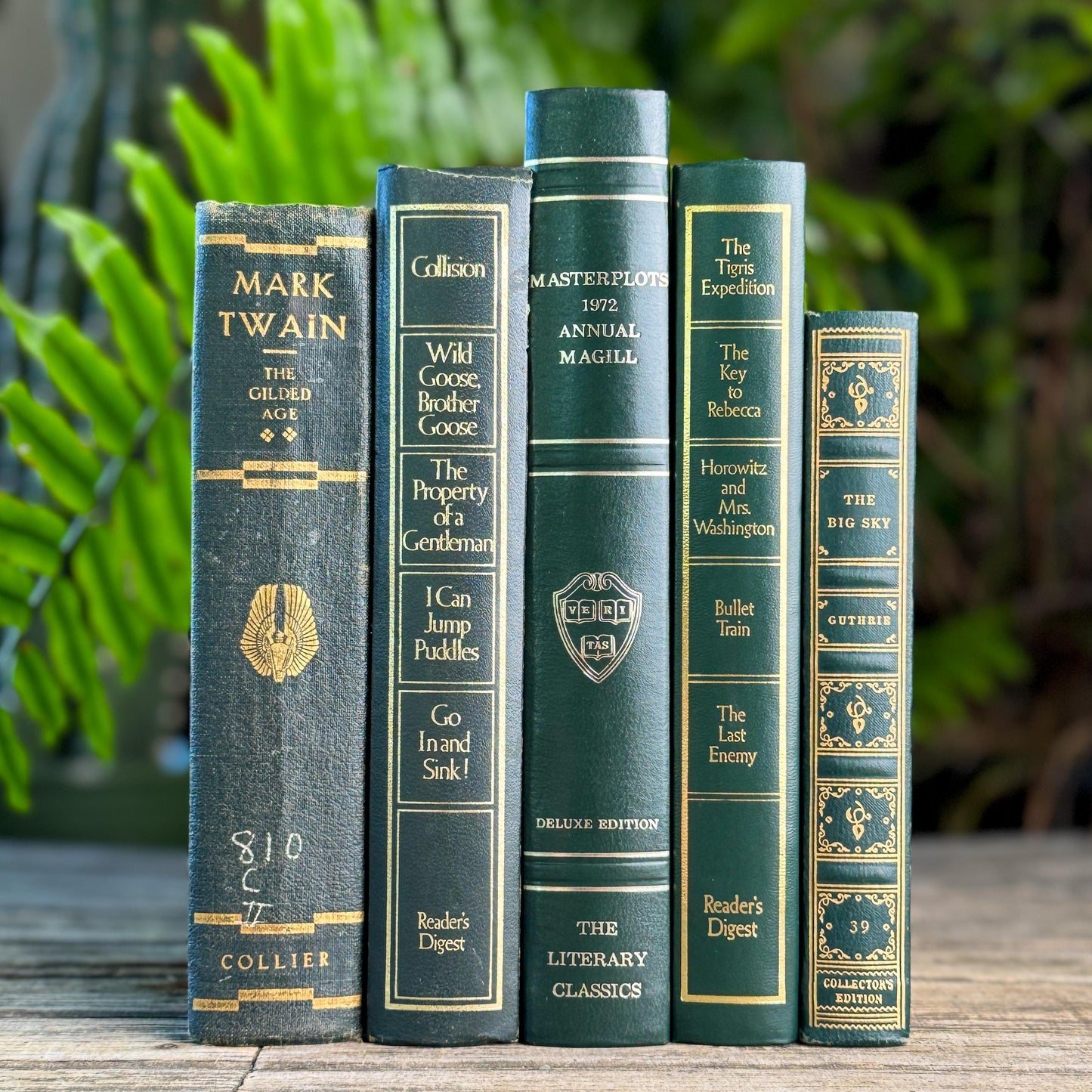 Dark Green & Gold Vintage Book Set for Academic Decor