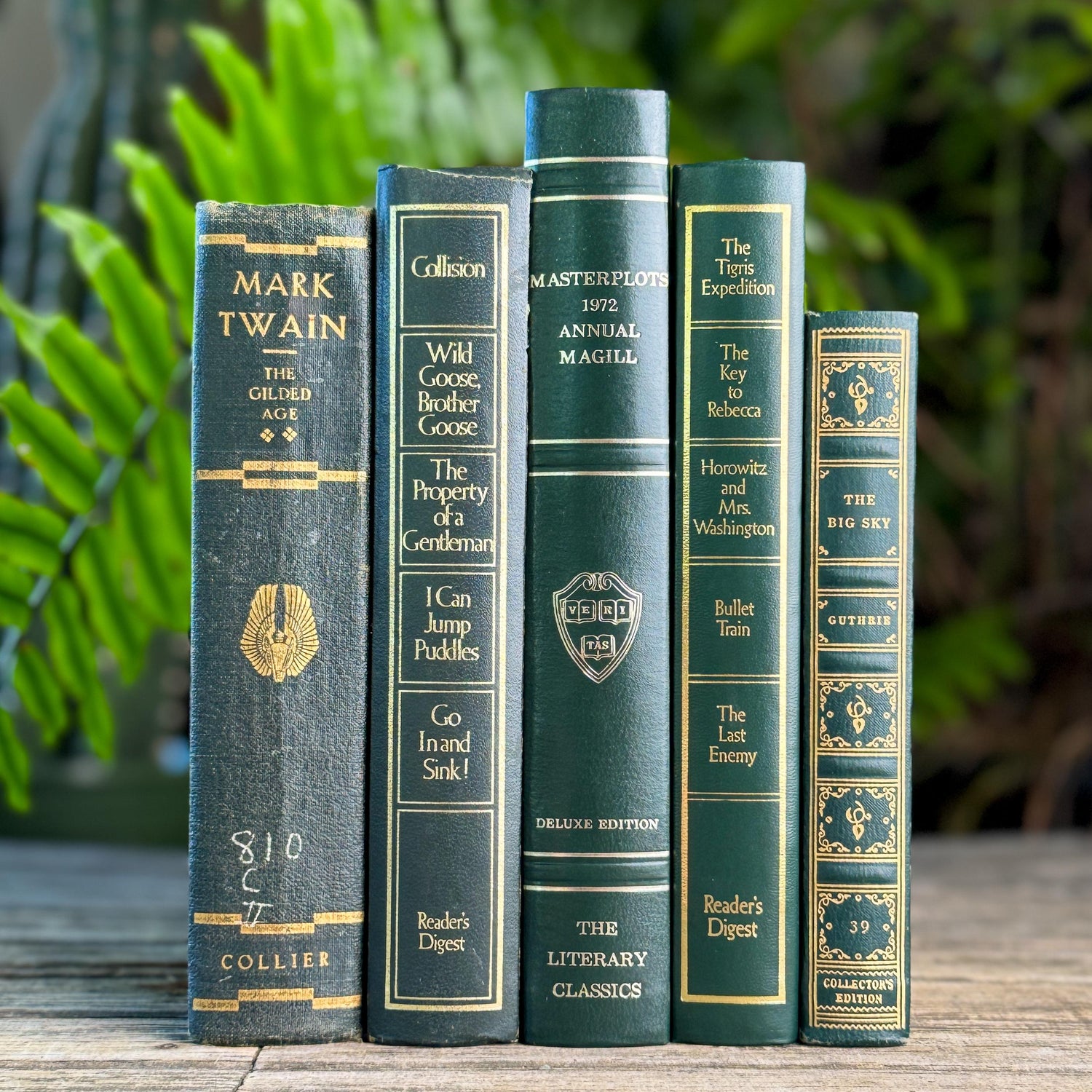Dark Green & Gold Vintage Book Set for Academic Decor