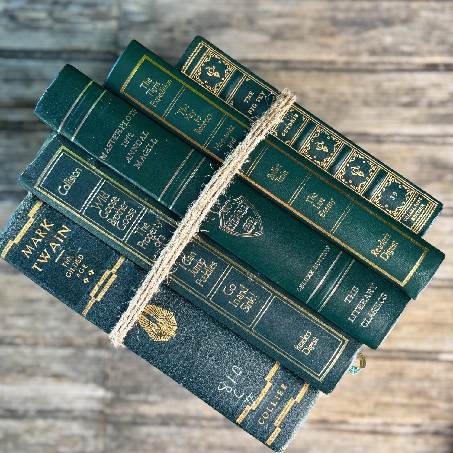 Dark Green & Gold Vintage Book Set for Academic Decor