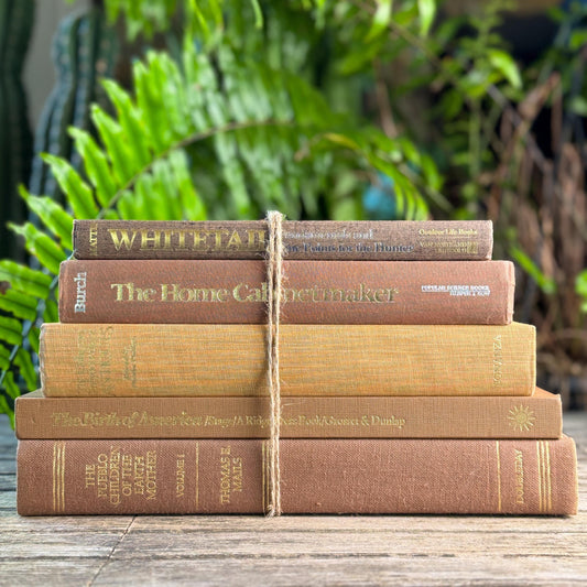 Vintage Neutral Brown, Caramel, and Goldenrod Coffee Table Book Bundle