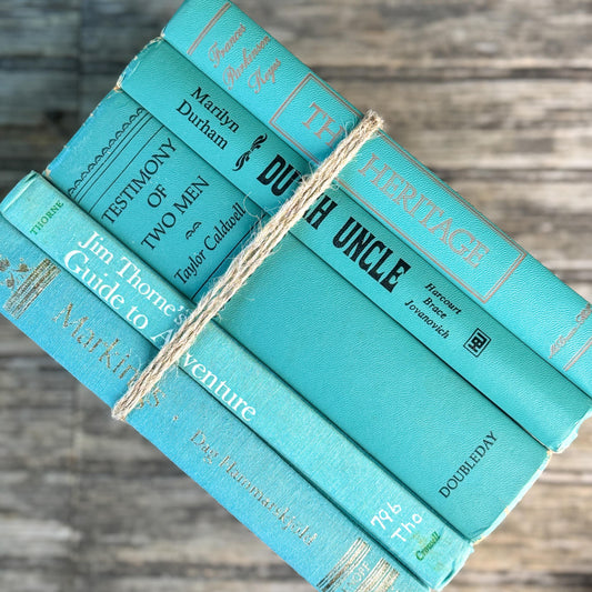 Mint and Teal Green Book Set for Bookshelf Decor