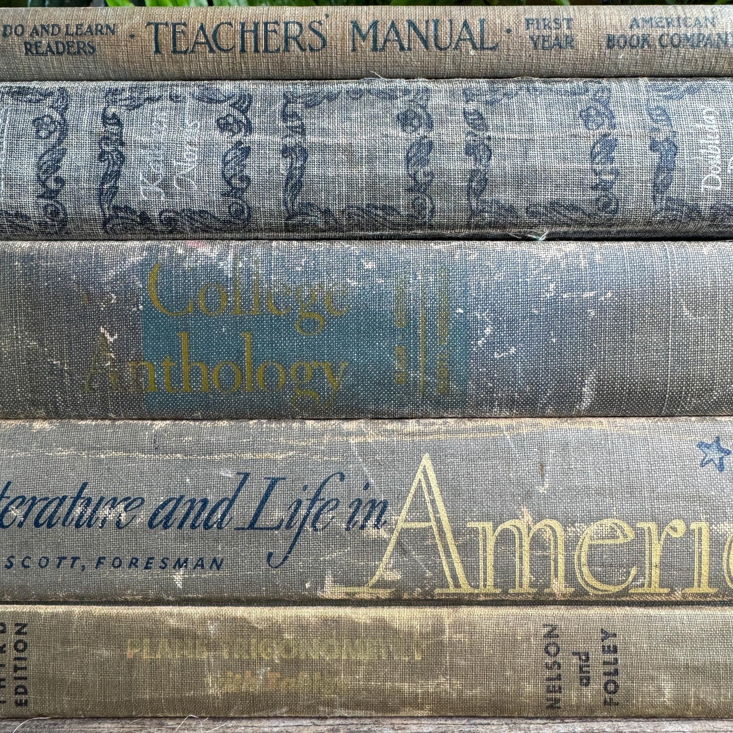 Vintage Schoolbook Bundle in Oversized Faded Gray, Blue, and Sage