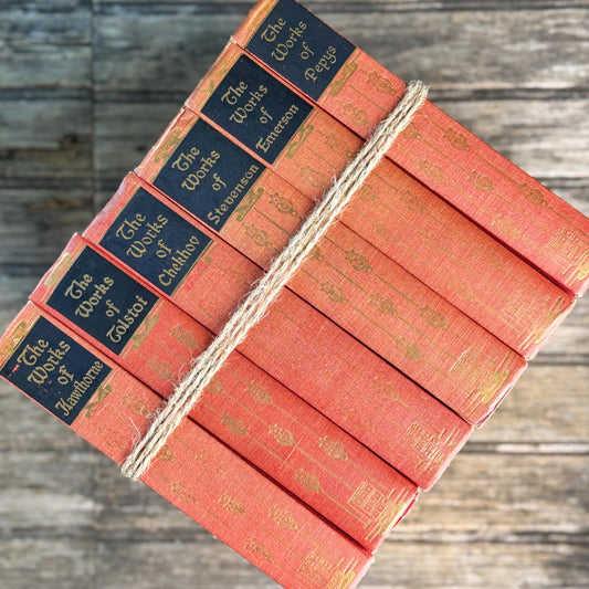 Pink Coral Peach Vintage Books for Decor, Ornate Art Noveau Book Set