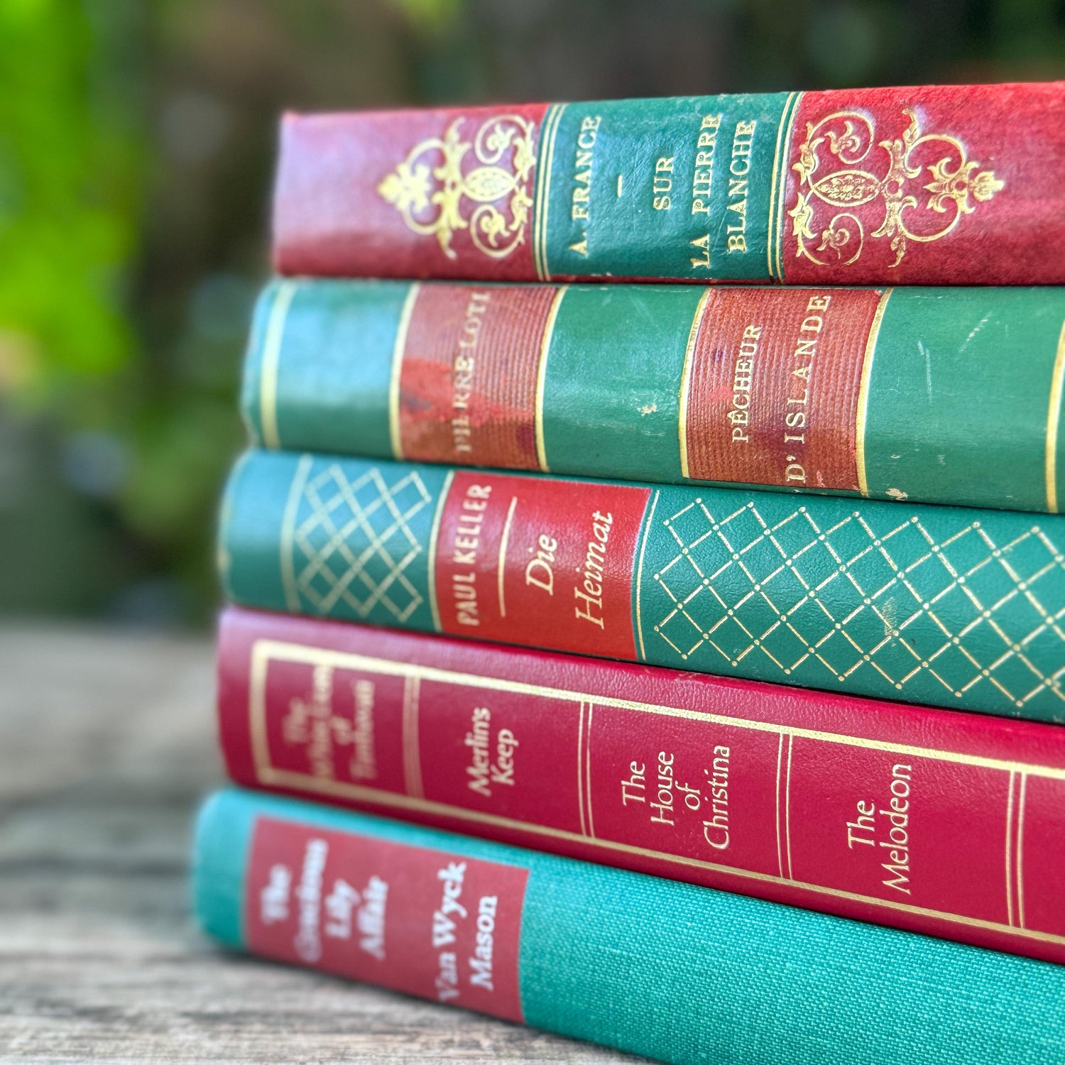 Vintage and Antique European Red, Green and Gold Book Bundle For Holiday Styling