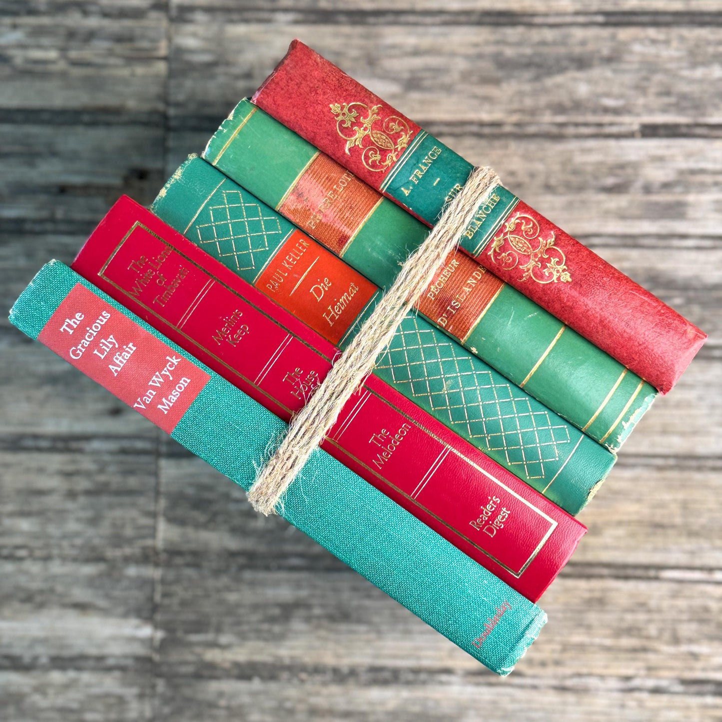Vintage and Antique European Red, Green and Gold Book Bundle For Holiday Styling