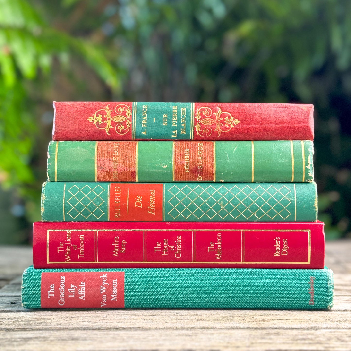 Vintage and Antique European Red, Green and Gold Book Bundle For Holiday Styling