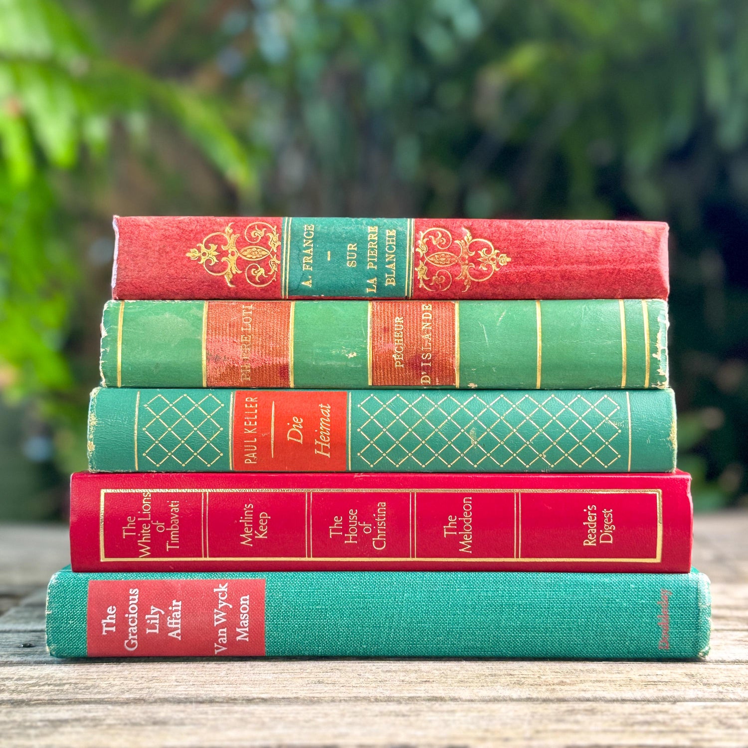 Vintage and Antique European Red, Green and Gold Book Bundle For Holiday Styling