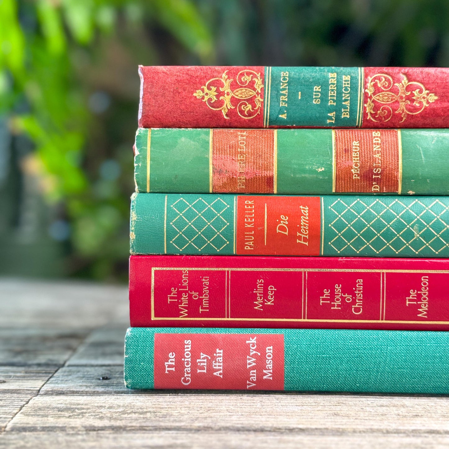 Vintage and Antique European Red, Green and Gold Book Bundle For Holiday Styling