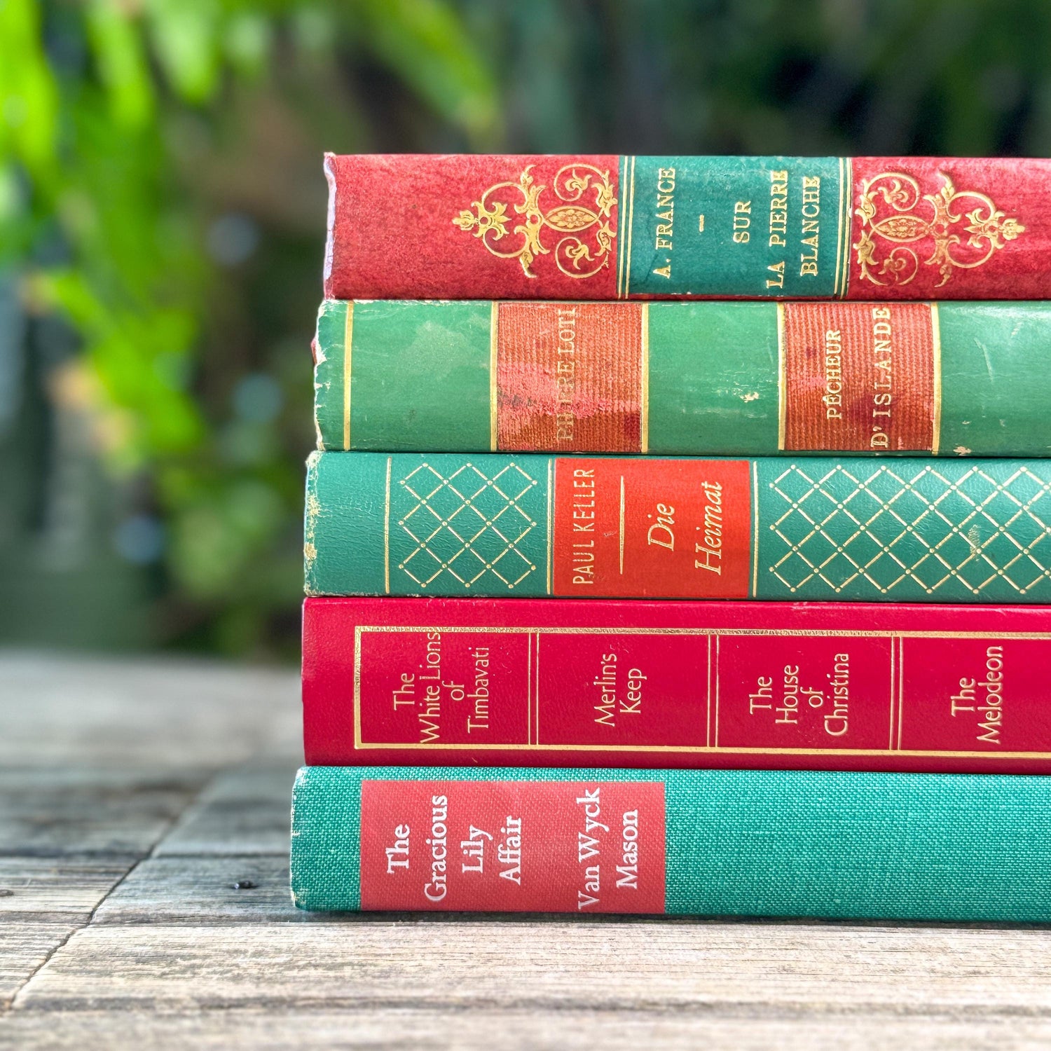 Vintage and Antique European Red, Green and Gold Book Bundle For Holiday Styling
