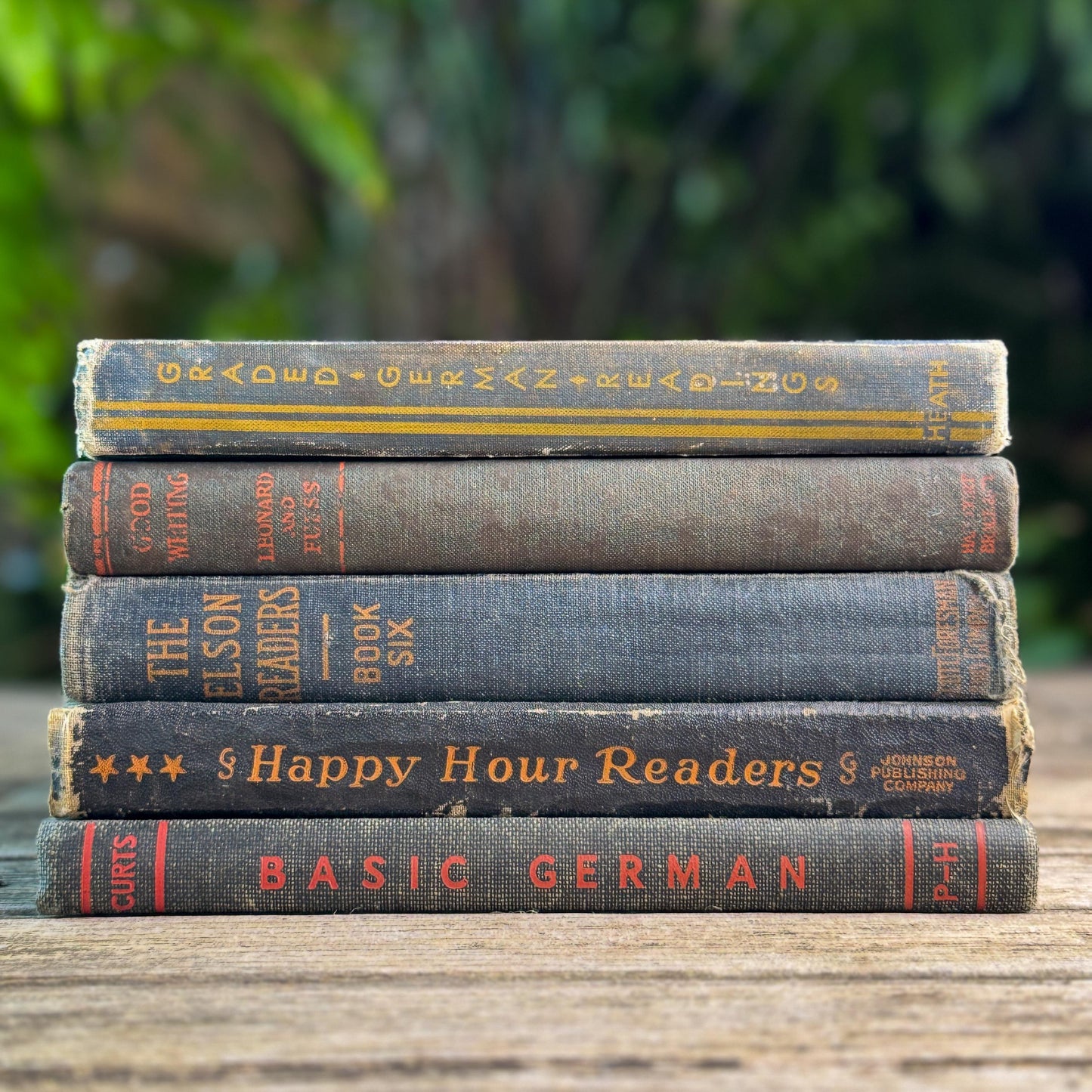 Dark Academia Vintage Schoolbook Set with Black and Navy with Orange Lettering