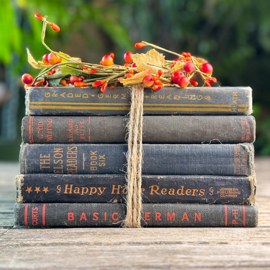 Dark Academia Vintage Schoolbook Set with Black and Navy with Orange Lettering