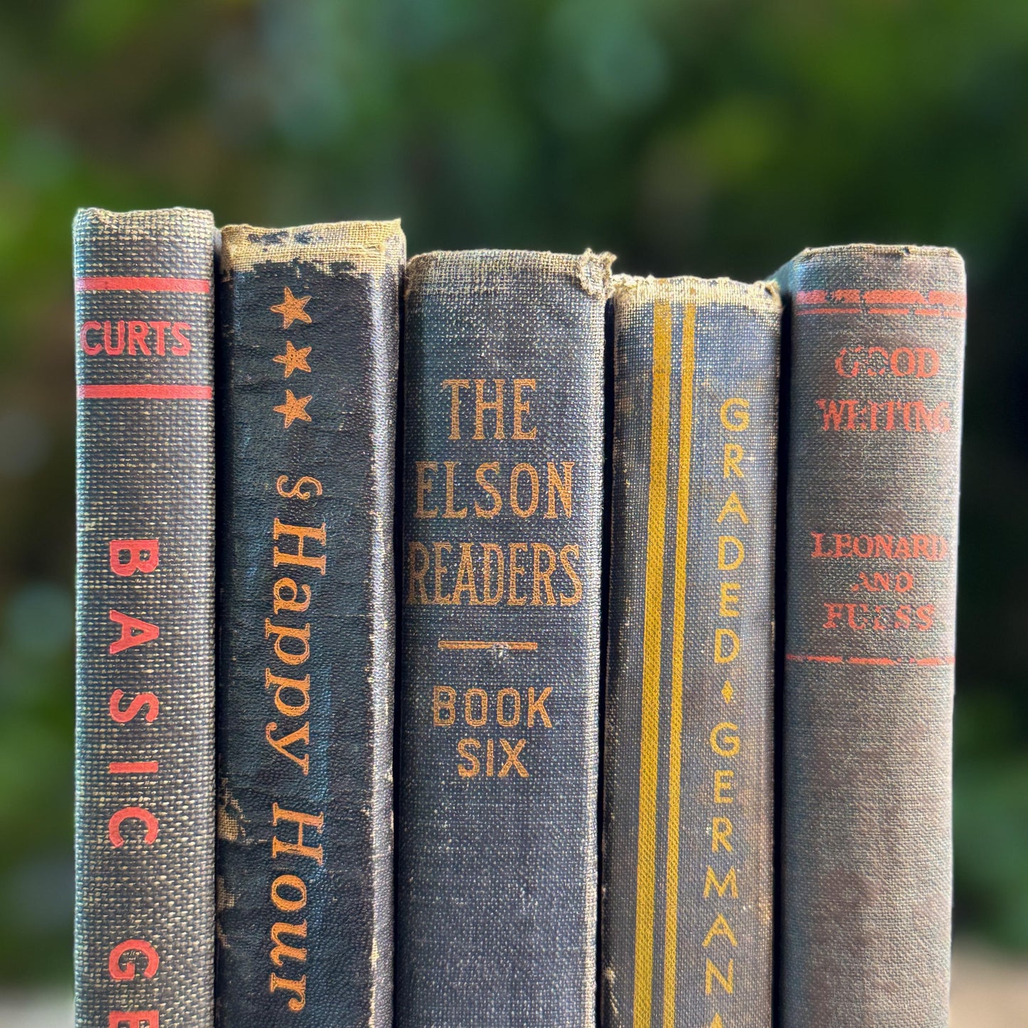 Dark Academia Vintage Schoolbook Set with Black and Navy with Orange Lettering