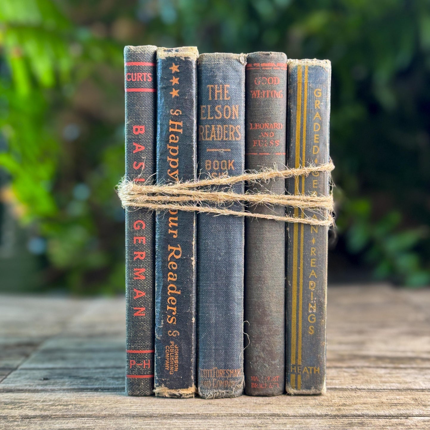 Dark Academia Vintage Schoolbook Set with Black and Navy with Orange Lettering