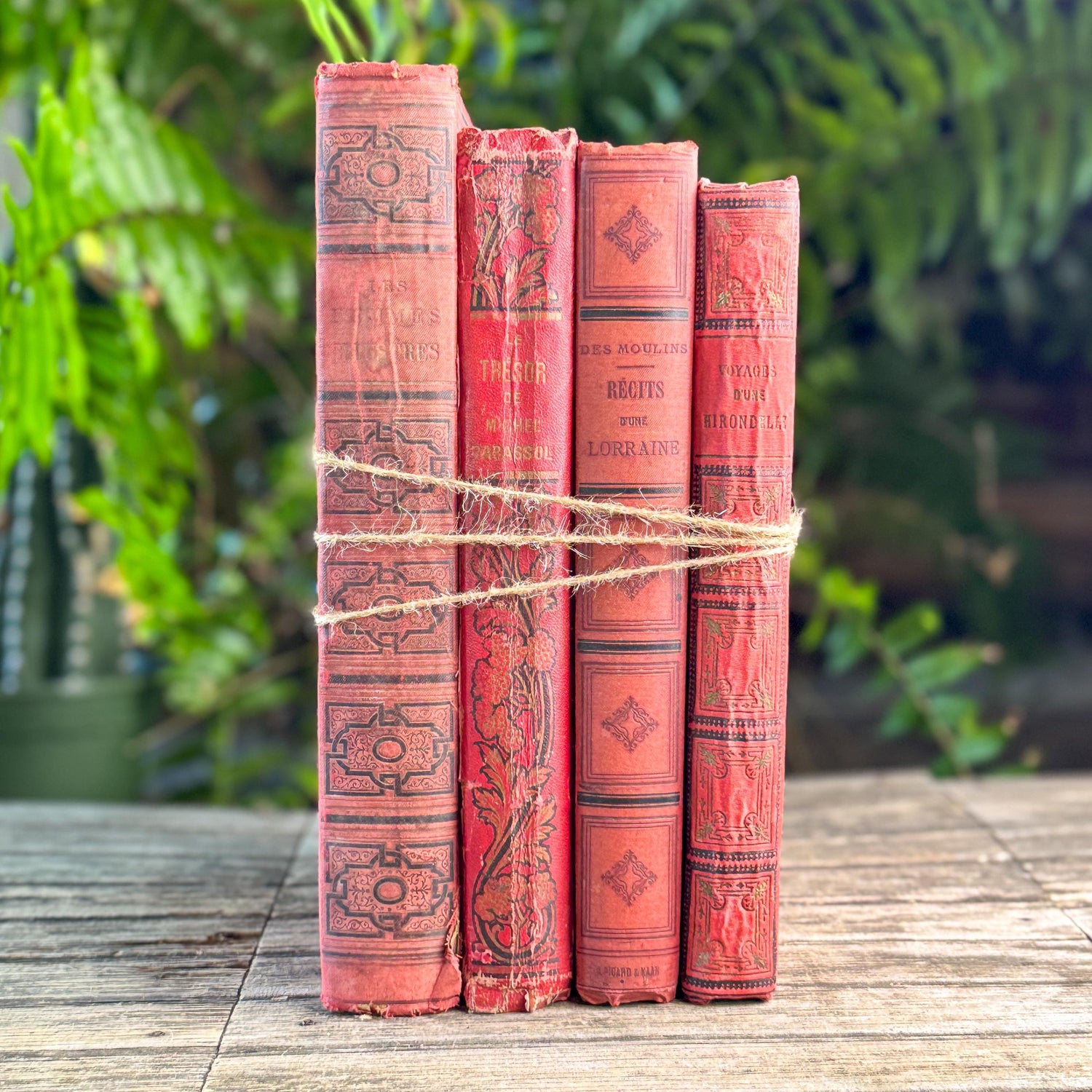 Antique Oversized Red Ornate French Book Set, Joan of Arc Cover, Illustrated, 4 Volumes