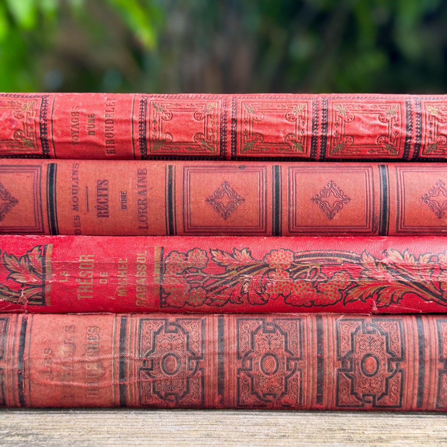 Antique Oversized Red Ornate French Book Set, Joan of Arc Cover, Illustrated, 4 Volumes