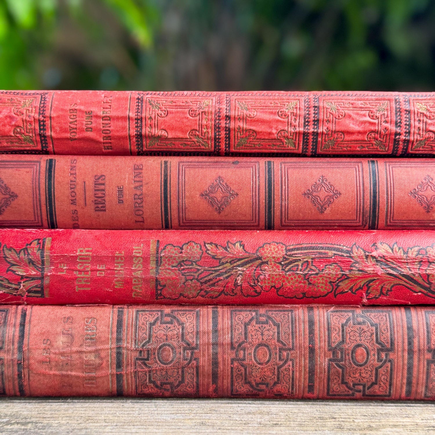 Antique Oversized Red Ornate French Book Set, Joan of Arc Cover, Illustrated, 4 Volumes