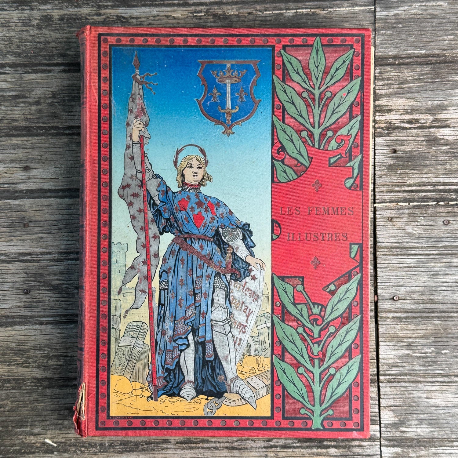 Antique Oversized Red Ornate French Book Set, Joan of Arc Cover, Illustrated, 4 Volumes