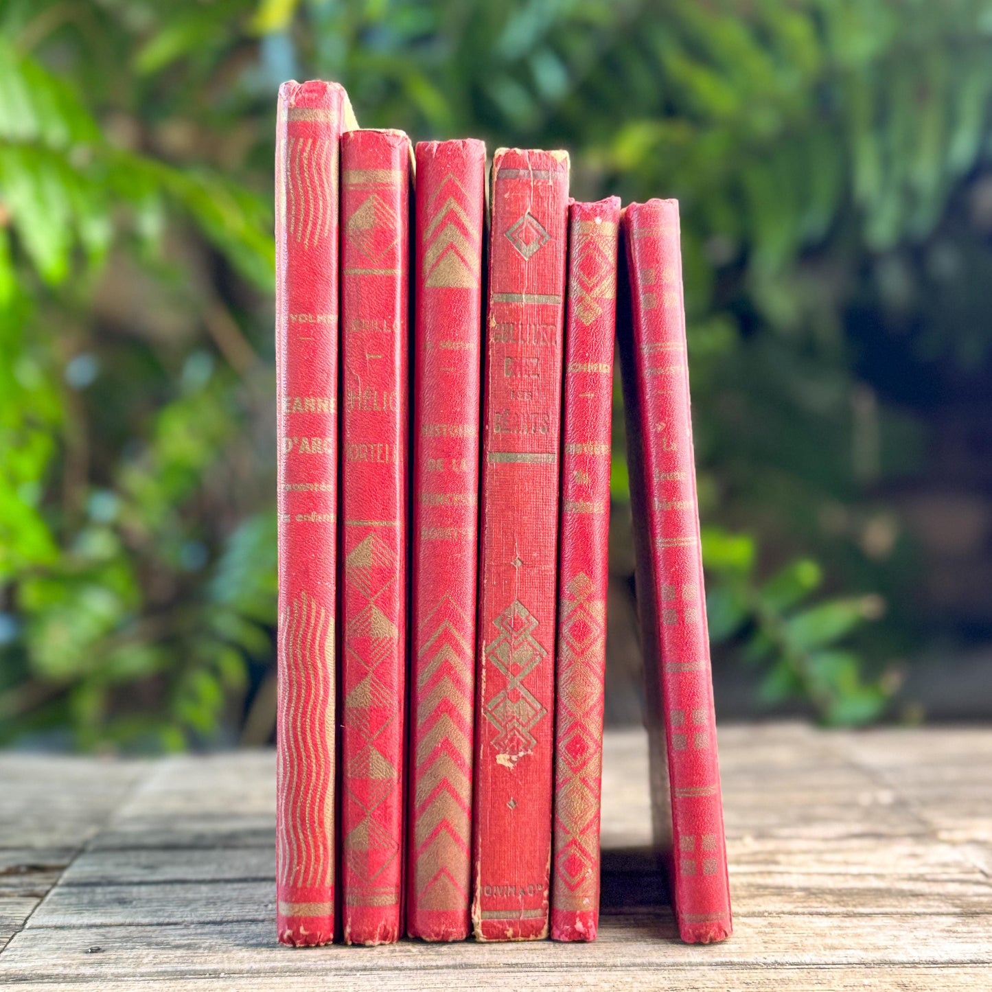 Vintage French Art Deco Book Set, Red and Gold Geometric Casterman Covers