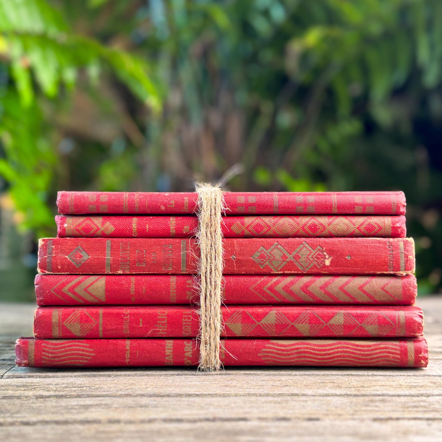 Vintage French Art Deco Book Set, Red and Gold Geometric Casterman Covers