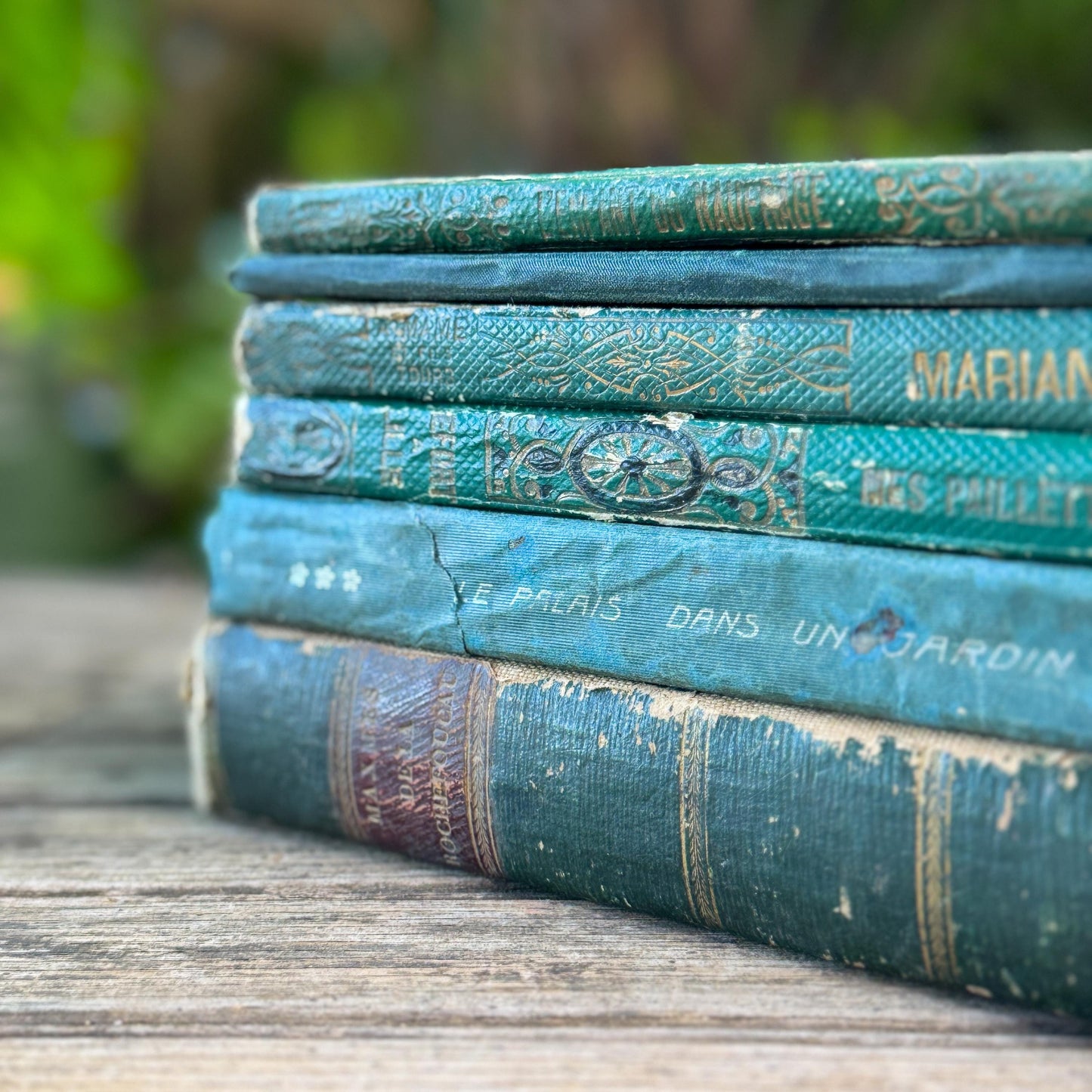 Shabby Antique French Green Book Set, 1822-1874, Seine Map