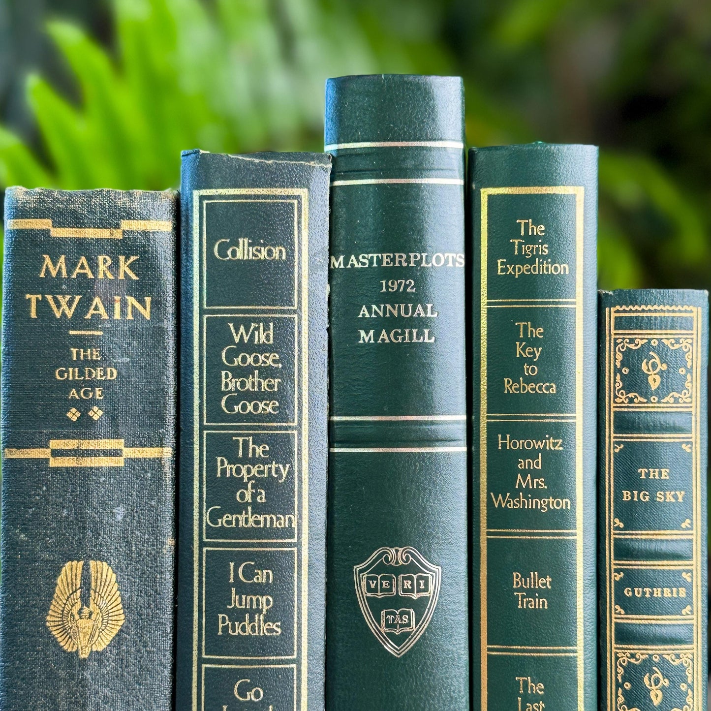 Dark Green & Gold Vintage Book Set for Academic Decor