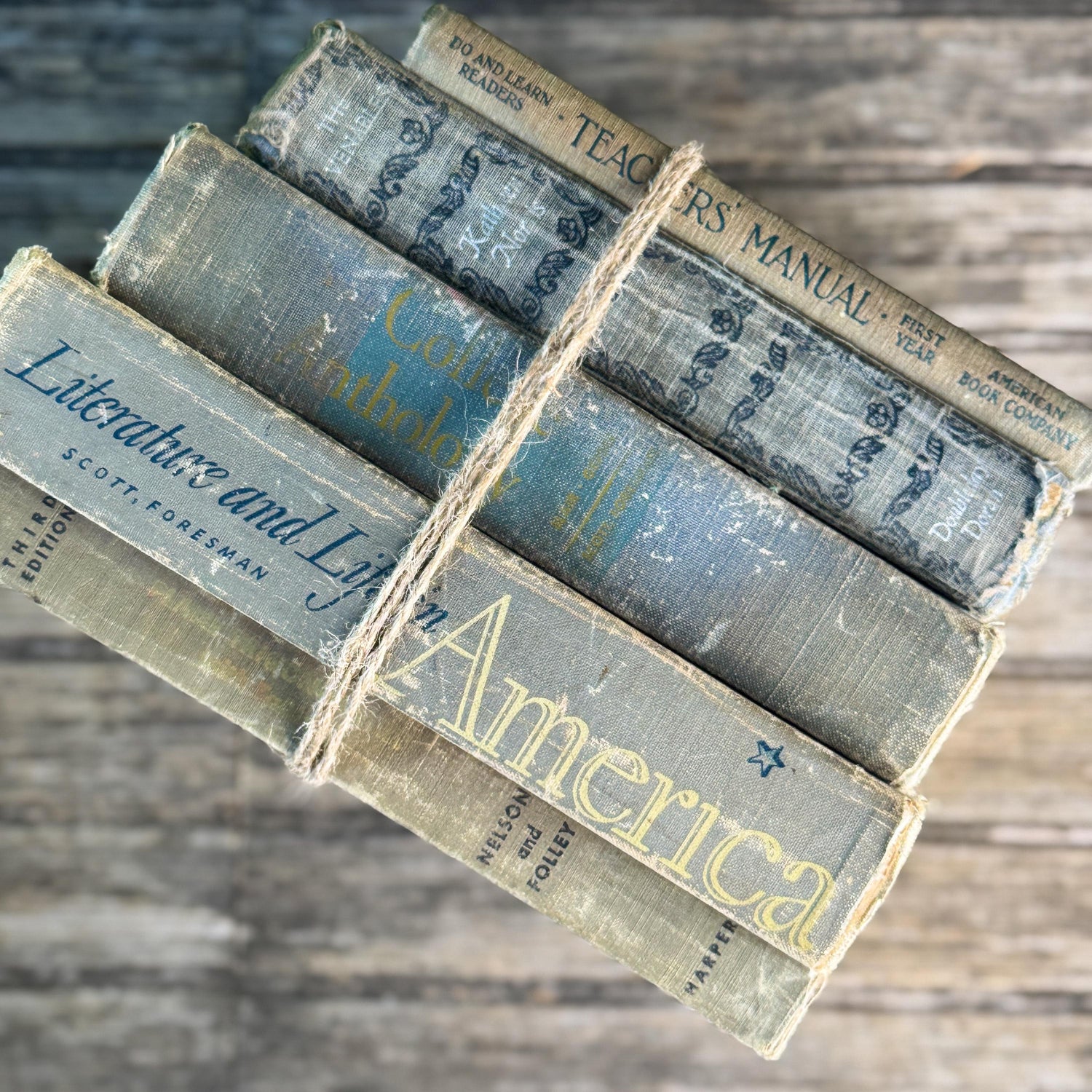 Vintage Schoolbook Bundle in Oversized Faded Gray, Blue, and Sage