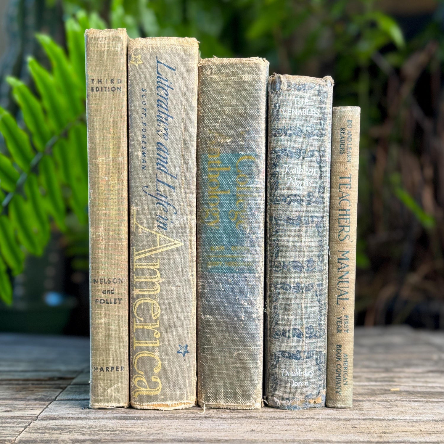 Vintage Schoolbook Bundle in Oversized Faded Gray, Blue, and Sage