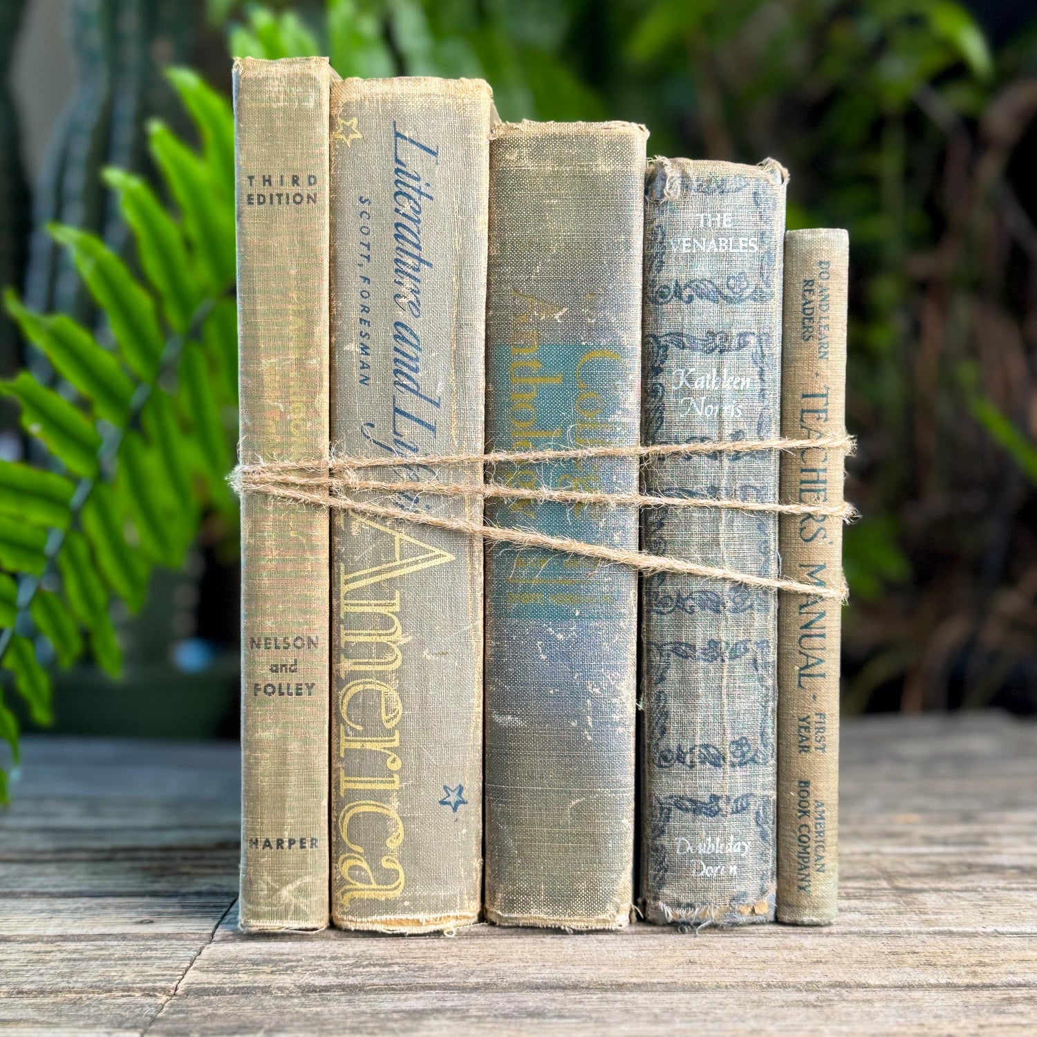 Vintage Schoolbook Bundle in Oversized Faded Gray, Blue, and Sage