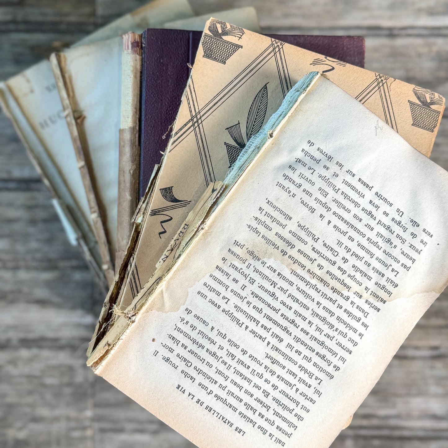Antique Distressed Unbound Bare Bindings Book Bundle
