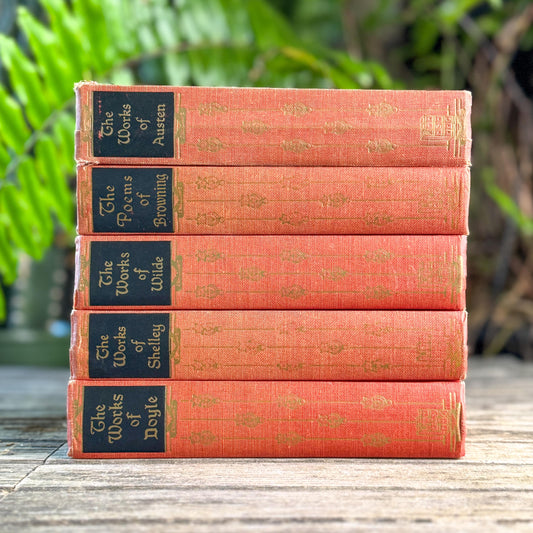 Red and Pink Vintage Art Noveau Books, Jane Austen