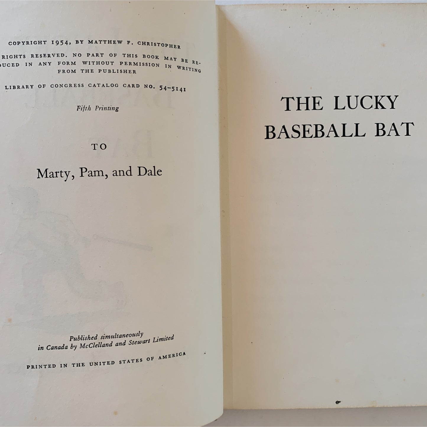 The Lucky Baseball Bat, Matt Christopher, 1954, Hardcover