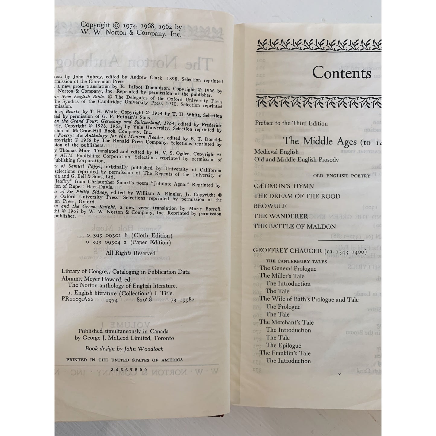 The Norton Anthology of English Literature, 1974, Hardcover