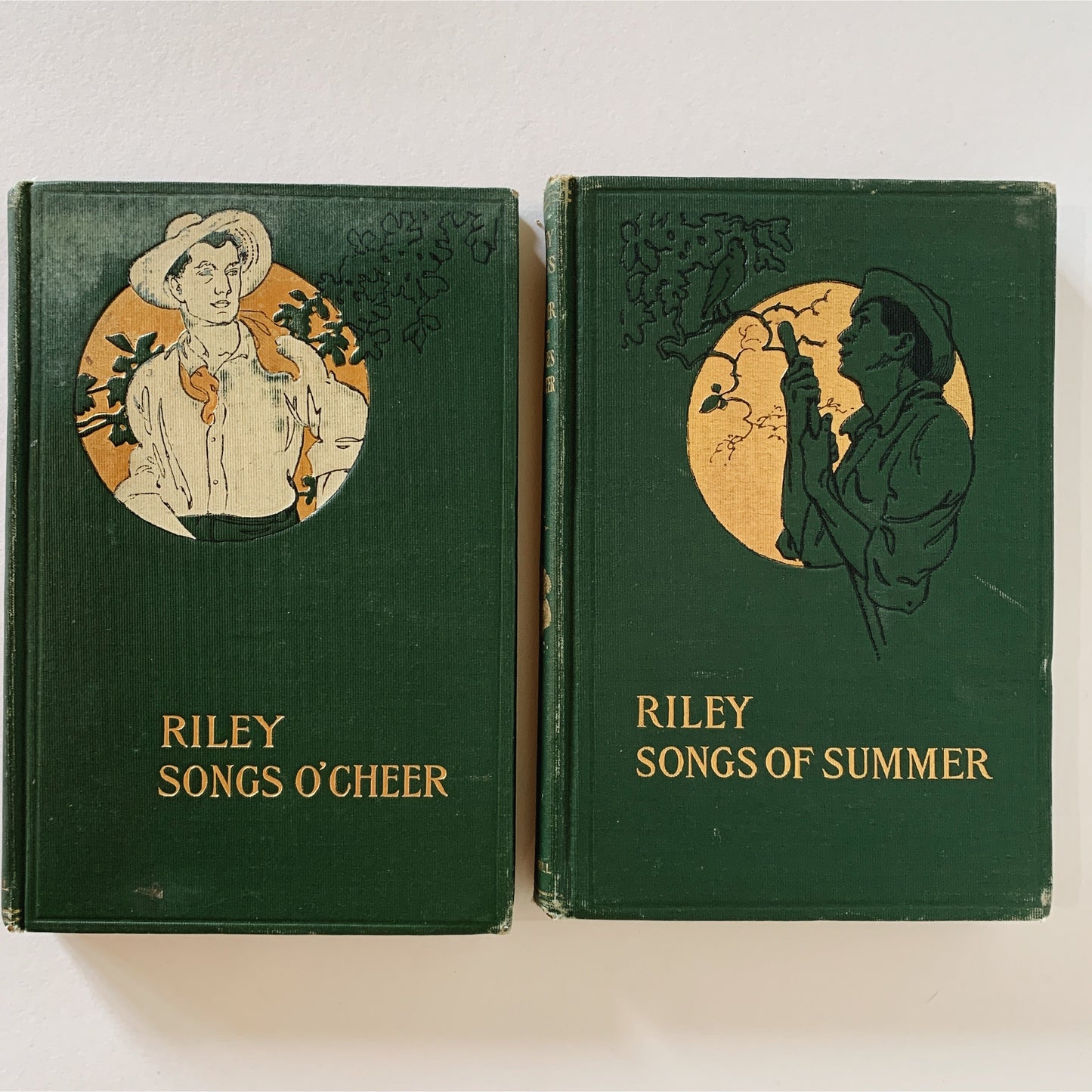 James Whitcomb Riley Green Vintage Poetry Books, Green Books for Shelf Styling