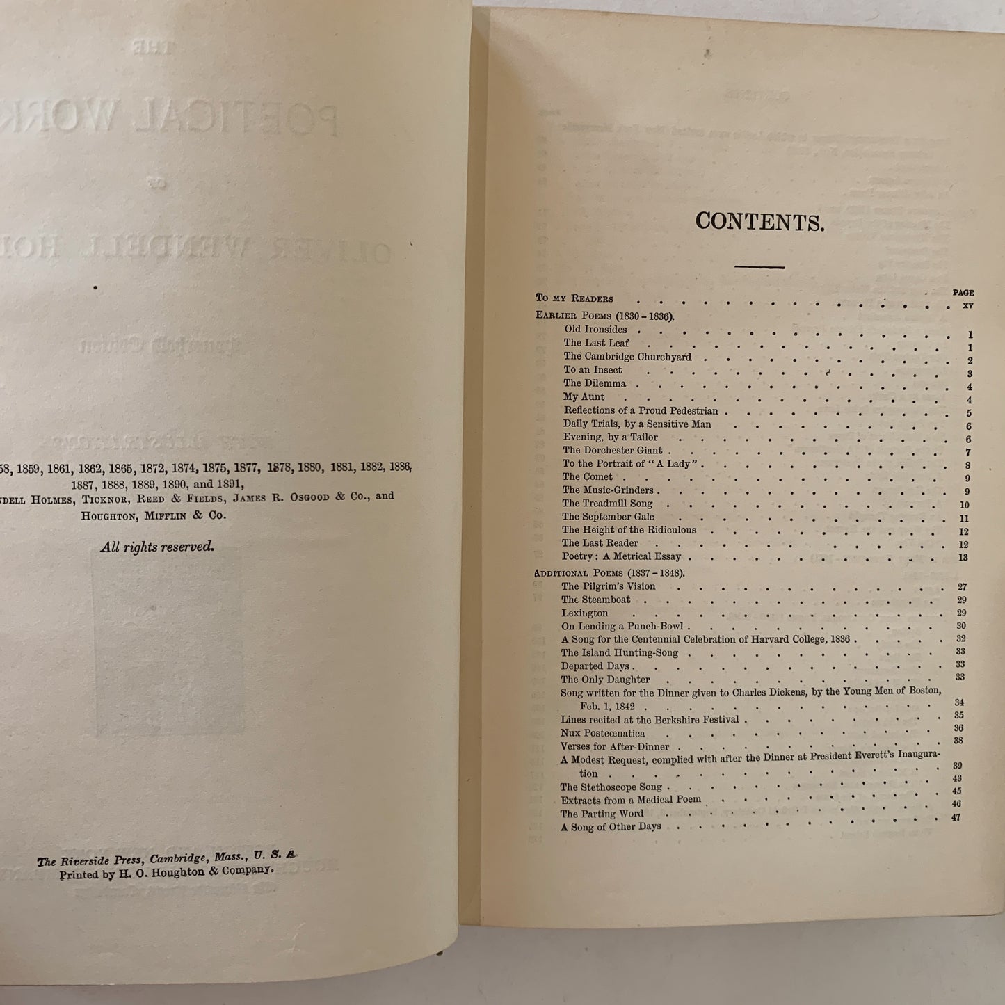 Poetical Works of Oliver Wendell Holmes, Antique Ornate Poetry Book